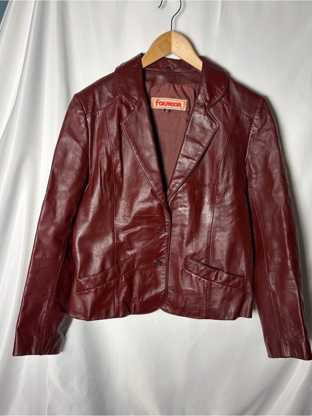 VTG 80’s Foxmoor Burgundy Red Women’s Leather Blazer Jacket Dark Academia 11/12